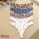 5Pcs Women Ultra-thin Seamless G-string Seamless Print Thongs Sexy Panties Ladies Soft Cute Thongs Female S-XL T-Back Panties
