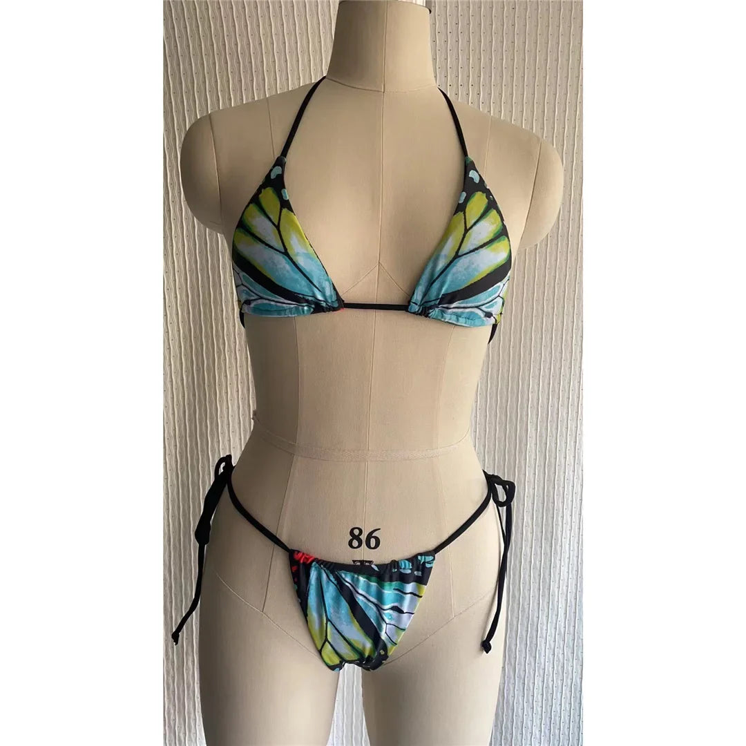 Sexy 4 Colors Printed Halter Padded Bikini Female Swimsuit Women Swimwear Two-pieces Bikini set Bather Bathing Suit Swim K4910