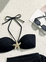 Sexy Metal Starfish Bikinis Set Women Brown Bandeau Push Up Mesh Skirt 3 Piece Swimsuit 2025 Beach Bathing Suit Holiday Swimwear