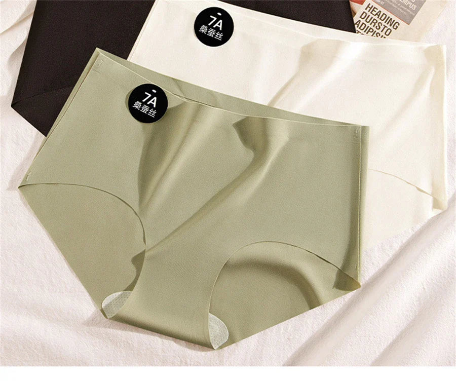 5PCS Seamless Mulberry Silk Underwear Ultral Thin Women's Panties Sexy High Elastic Invisible Briefs Soft Underpants Lingerie
