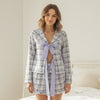 Women’s Cute Lounge Clothes Long Sleeve Bow Front Plaid Print Shirt + Shorts Set Summer Fall 2 Piece Pajamas Set test