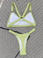 Sexy Ring Linked Backless Bikini Set Women Solid Black White Hollow Out Push Up Micro Swimsuit 2024 Bathing Suit Thong Swimwear