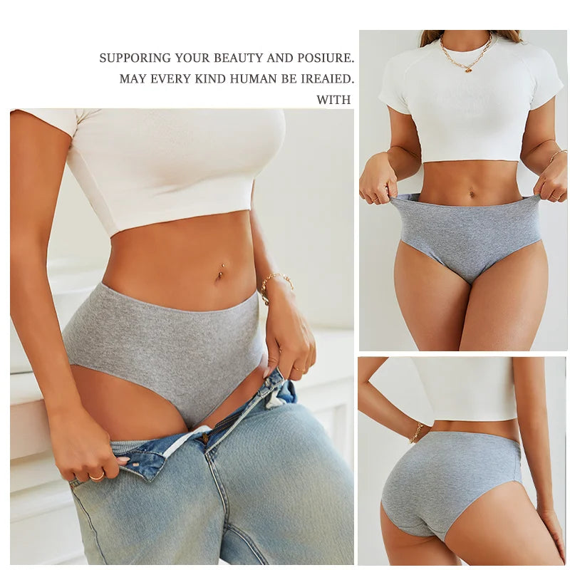 4Pcs Women's Seamless Cotton Briefs Women Plus SizePanties Solid Color Breathable Underwear Female Low Waist Soft Lingerie S-XXL