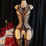 Transparent Fishnet Hollow Lingerie Set Women Hanging Neck Erotic Crotchless Bodystockings Open Bras BodySuits Hot Underwear Set