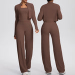 Yoga Set 3PCS Women Workout Sets Sportswear Gym Clothing Fitness zipper Long Sleeve High Waist Leggings Sports Suits Yoga Suit