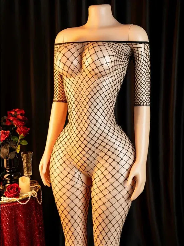 Sexy Big Loophole Open Bra BodySuits Erotic Crotchless Lingerie Women Fishnet Hollow Exposed Breast Adult Plus Size Underwear