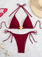 Sexy Black Micro Bikini 2025 Women Starfish Ornament Push Up Bra Tie Side Thong Swimsuit Summer Bathing Suit Holiday Swimwear