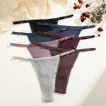 4Pcs Cotton Lace Panties Sexy G-String Women's Underwear Low Waist Comfortable Lingerie Briefs Adjustable Waist Thong Intimates