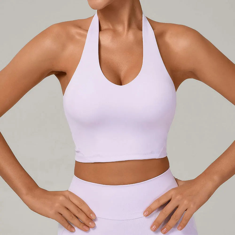 Women Fitness Sports Bra Halter Top High Support Push-up Open Back Gym Bra Shockproof Running Fitness Yoga Workout Underwear