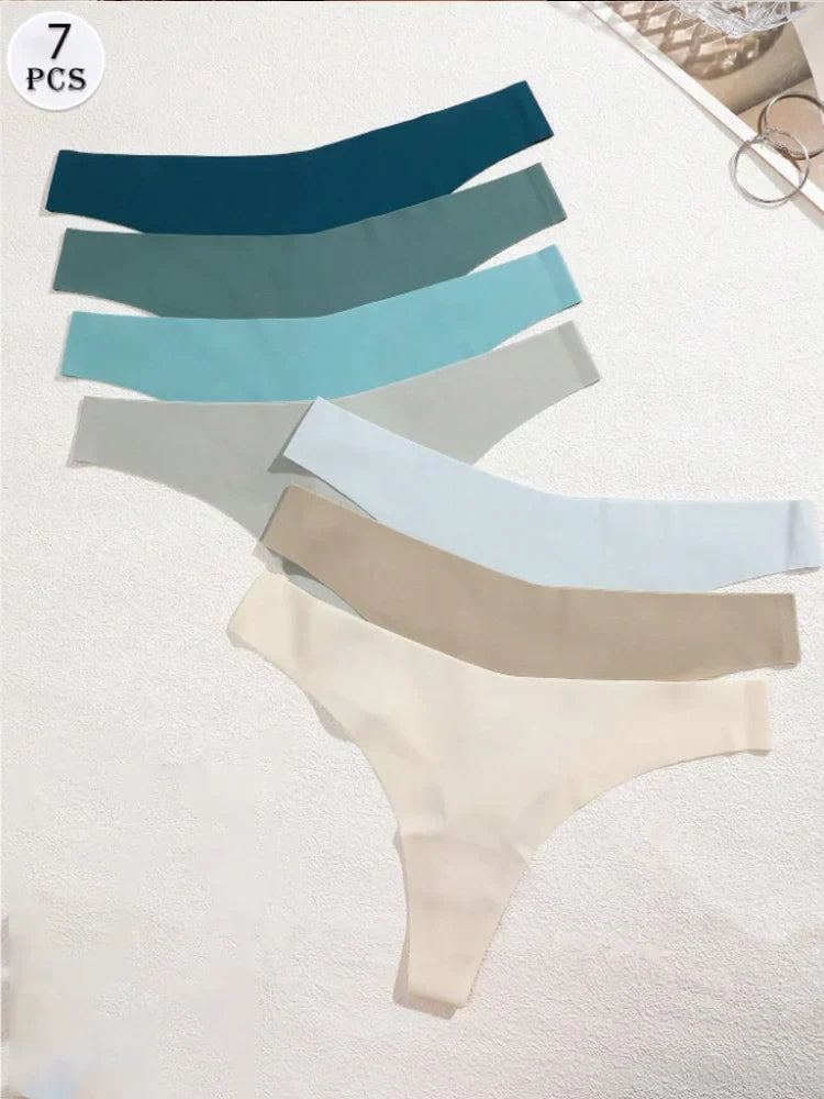 7PCS/Set Seamless Ice Silk Panties Women V-Waist Underwear Sexy Sports Briefs Panties Female Soft Ultra-thin Lingerie G-string