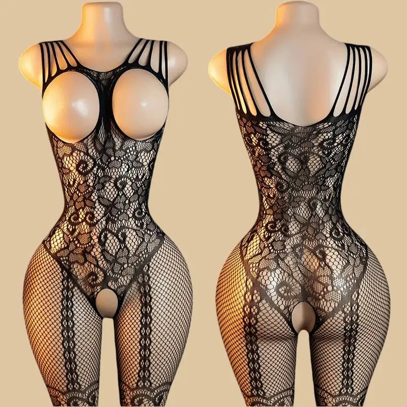 Transparent Fishnet Lingerie Women Crotchless Bodysuits Sexy Open Crotch Pantyhose Teddy Jumpsuits Erotic Full Body Stockings