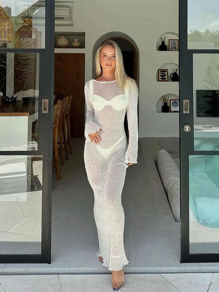 Women Beach Tunic Sexy See-through Beach Dress Summer Beach Cover Up 2024 Women's Beachwear