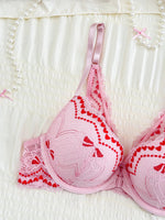 Sweet Lace Trim Splice Love Heart Women Sexy bras Trendy Lovely Beautiful Back Push up Ladies Lingerie Comfort Underwire bra