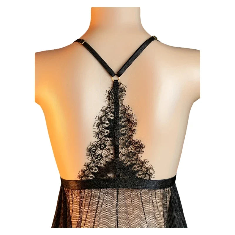 Summer Women Underwear Set Lace And Mesh Flower Babydoll Dress Woman See Through Nightdress V-neck Open Bra Sleep Skirt Nighties