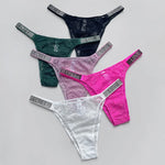 Rhinestone Lace Letter Sexy G String Women Panties Seamless Girls Underwear Transparent Thong For Female Low Rise Ladies Briefs