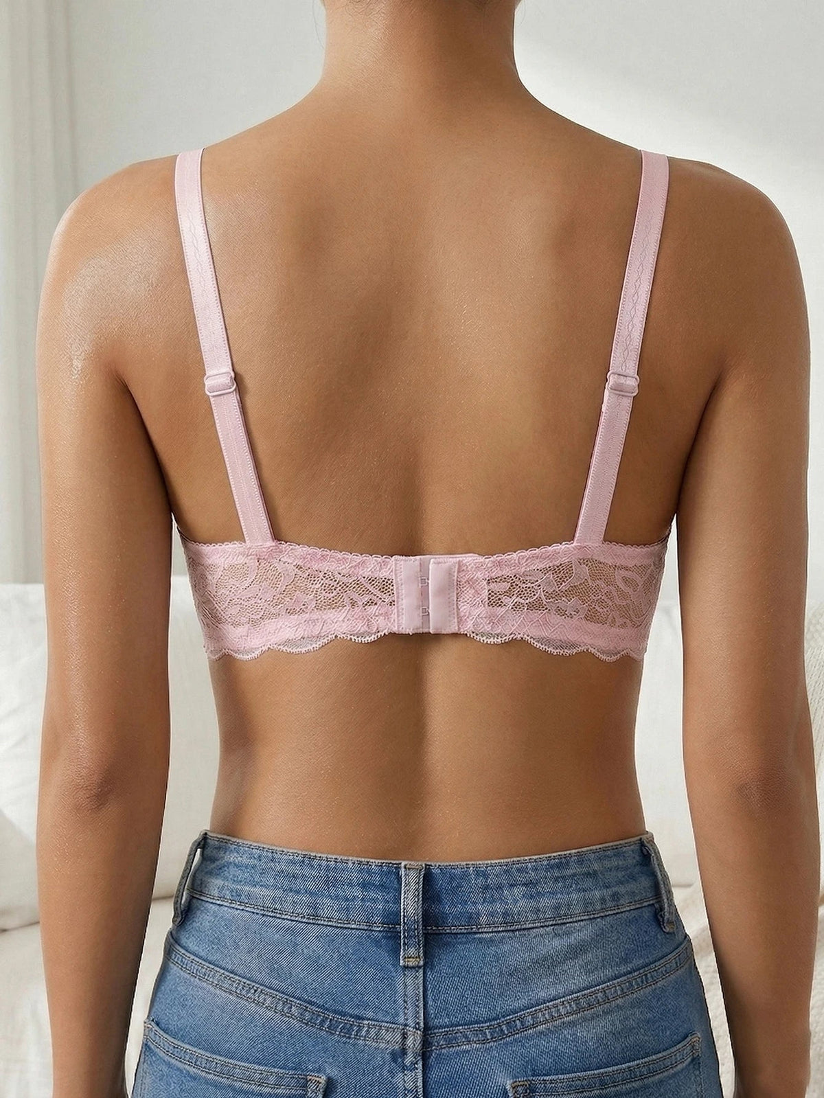 French Women's Lace Trim Push Up Bra Sexy Mesh Underwire Underwear Comfy Thin Padding Floral Lace Lingerie Bra