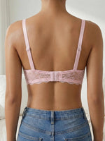 French Women's Lace Trim Push Up Bra Sexy Mesh Underwire Underwear Comfy Thin Padding Floral Lace Lingerie Bra