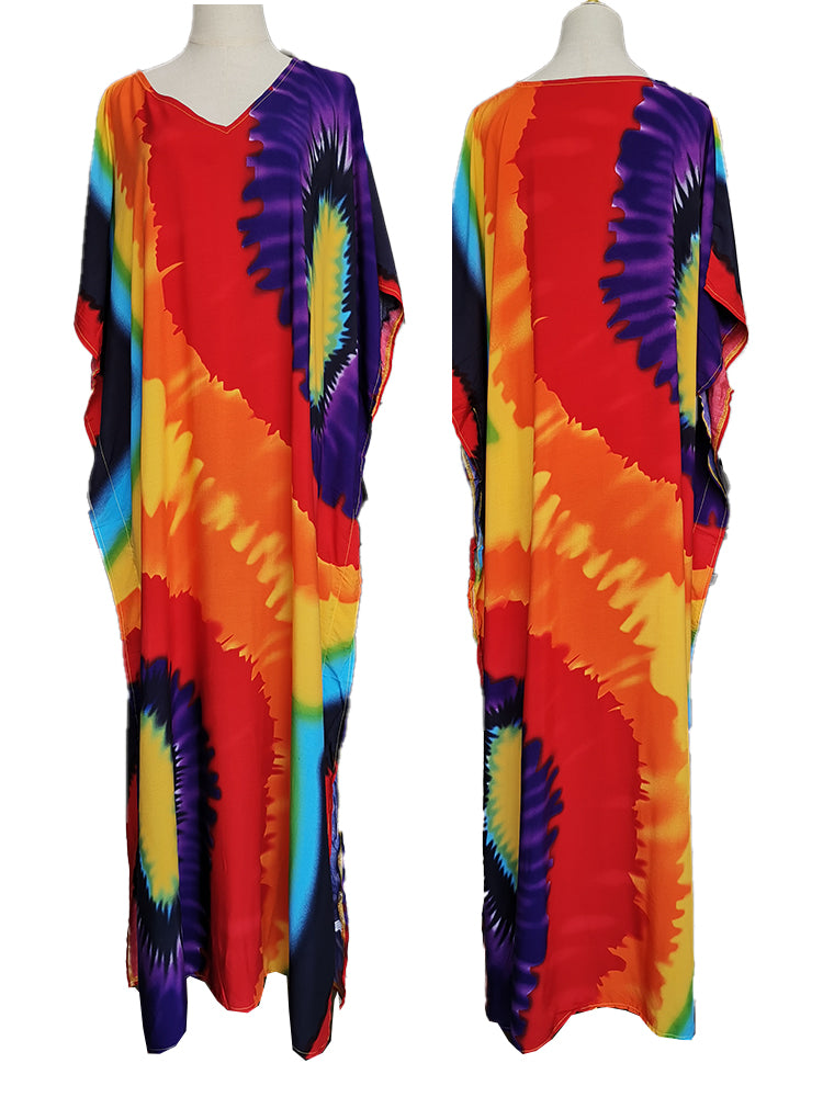 2025 Loose Boho Style Maxi Dress Print Face Swim Suit Cover-up Bohemian Dress Robe Plage Kaftan Maxi Dress Beach Wear Tunics