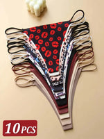 10Pcs/Set Seamless Thong Women Thin Strap Low Waist High Flexibility Panties Underwear Ladies Briefs T-back Comfortable Women