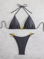 Sexy Thong Bikinis Sets Two Pieces Swimsuit Metal Hoops Link Swimwear Female Brazilian Biquini Triangle Beach Wear Bathing Suit