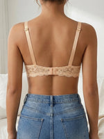 French Women's Lace Trim Push Up Bra Sexy Mesh Underwire Underwear Comfy Thin Padding Floral Lace Lingerie Bra