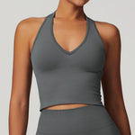 Seamless High Stretch Sports Bra Women Halter Yoga Bra Padded Backless Sports Bras Gym Crop Top Push Up Workout Yoga Tops Woman