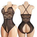 Woman Crotchless Lingerie Bodysuit Erotic Lace Mesh Underwear Babydoll Dresses Sexy Pajamas See Through Jump Suit Desire Costume
