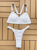Sexy Ring Linked Backless Bikini Set Women Solid Black White Hollow Out Push Up Micro Swimsuit 2024 Bathing Suit Thong Swimwear