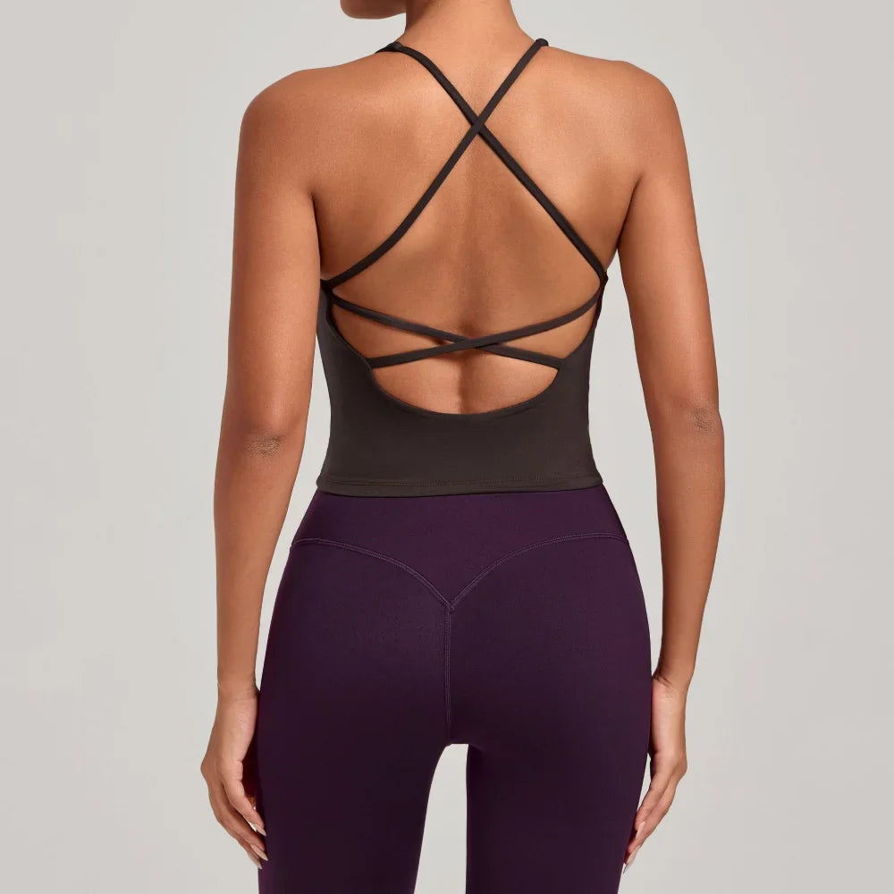 Women Sports Yoga Vest With Cross Shoulder Straps Quick Drying Sexy Yoga Bra Gym Breathablefitness Push Up Training Sports Vest