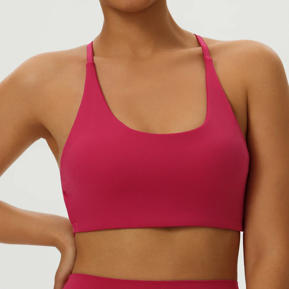 Sexy Soft Fitness Sport Bra Spaghetti Strap Cross Back Hollow Women Top Tight Gym Yoga Underwear Athletic Workout With Chest Pad