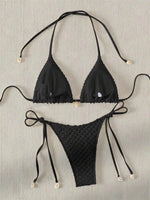 Sexy Bikini Set White Shell Designer Swimsuit 2025 New Halter Push Up Micro Bikinis Summer Bathing Suit Tie Side Thong Swimwear