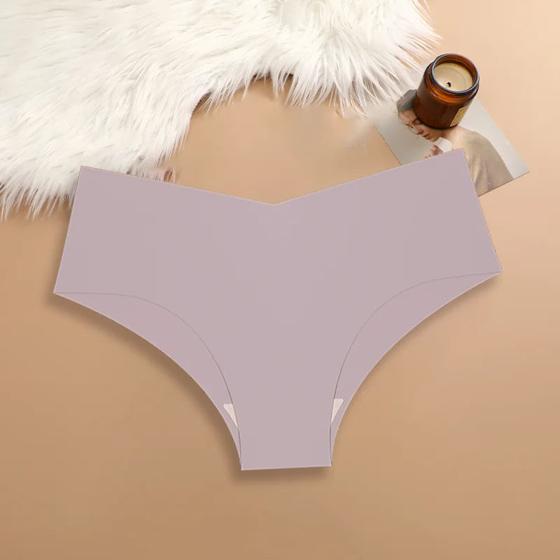 20PCS Women's Seamless Maillard Underwear Sexy V-Shaped Mid Waist Ice Silk Brief 10 Soild Color Cozy Stretch Sexy Underpant S-XL