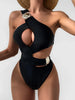 Sexy One Shoulder Swimsuit Woman 2024 Solid Black Hollow Out Buckle One Piece Swimwear Beach Bathing Suit Backless Monokini test