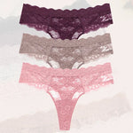 3Pcs Lace Sexy Thongs Women Low-Rise Briefs Sexy Soft Ladies Underwear Trendy Floral Underpants Female Flowery Panty Lingerie