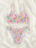 Sexy Pink Floral Print Bikini Set 2024 Women Halter Pleate Push Up High Waist Swimsuit Brazilian Bathing Suit Two Piece Swimwear