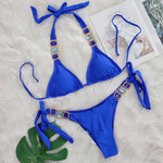 Sexy Rhinestone Bikini Set Women 2026 Luxury Pink Crystal Diamond Push Up Bandage Thong Swimsuit Beach Bathing Suit Swimwear