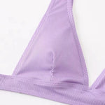 2023 New Sexy V-Neck Ribbed Bikini High Waist Swimsuit Women Solid Push Up Swimwear Female Bathing Suit Bikini Set Beachwear