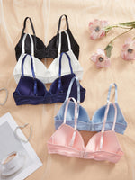 5Pcs Daily Lace Trim Women's Underwear Set Solid Ribbed Push up Bra Comfy & Fashionable Women Underwire Bras