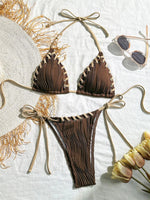 Sexy Micro Bikini 2025 Women Beige Brown Pink Weave Bandage Cross Crochet Swimsuit Brazilian Beach Bathing Suit Thong Swimwear