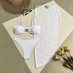 Sexy White Black Skirt 3 Piece Bikini Set 2025 Women Starfish Ornament Push Up High Waist Swimsuit Beach Bathing Suit Swimwear