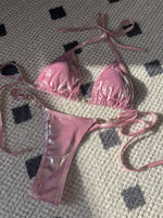 Shiny Pink Micro Bikini 2026 Mujer Women Sexy PU Pearls Push Up Thong Swimsuit Summer Bathing Suit Bandage Holiday Swimwear