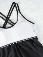 Women's Conservative Two Piece Swimsuit Black Stripe Print Patchwork Crop Top Tankini Set Beach Bathing Suit High Waist Swimwear