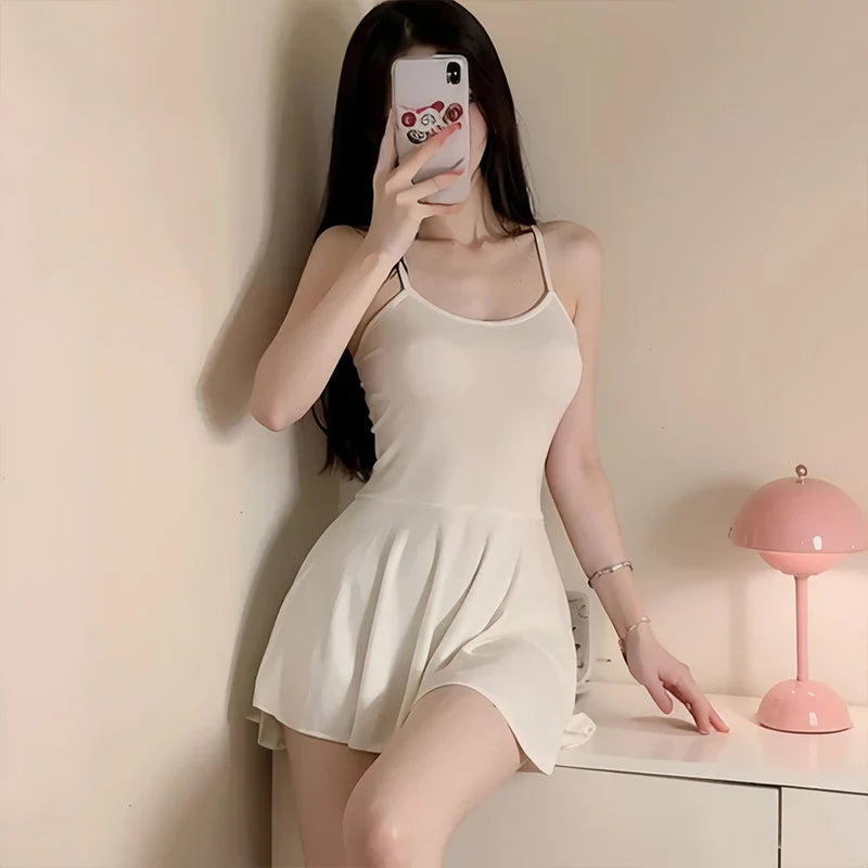 Women Sexy Halter Backless Slim V-neckMini Dress SmoothAllure Pleated Micro MINI Dress Fashion Uniform Party Night Outfits