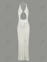 Sexy Knit Halter V Neck Slit Beach Maxi Dress For Women 2026 Chic Button Cut Out Backless Party Dresses Swimwear Cover Up A3151