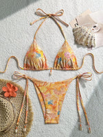 Sexy Orange Leaves Print Micro Bikini 2025 Women Shell Ornament Push Up Bra Bandage Thong Swimsuit Holiday Bathing Suit Swimwear