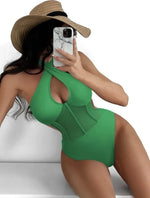 Sexy See Through One Piece Swimsuit 2025 Women Halter Corss Underwire Tummy Control Swimwear Solid Black Hot Pink Bathing Suits