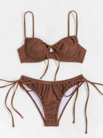 Sexy Coffee Bikini 2026 Women Front Tie Push Up Underwire Swimsuit Brazilian Cut Out Beach Bathing Suit Tie Side Thong Swimwear