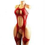 Transparent Fishnet Hollow Lingerie Set Women Hanging Neck Erotic Crotchless Bodystockings Open Bras BodySuits Hot Underwear Set