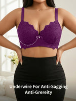 Plus Size Floral Lace Women Push-Up Bra Underwire Support Anti-Sagging Underwear Comfy Wide Straps Thin Cup Daily Lingerie Bra