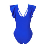 2026 Solid Women's Swimsuit Trend Tummy Control V Neck Sexy Black Bikini Ruched Bathing Suits Slim Fit Ruffle Sleeve Swimwear